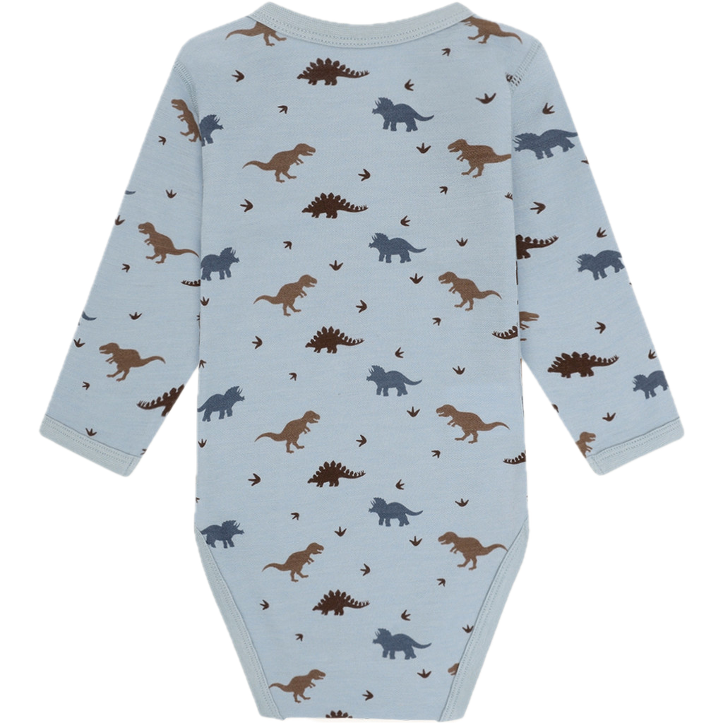 Hust & Claire Baloo Wickelbody Wolle Bambus Body in Baby Blau - Dinos