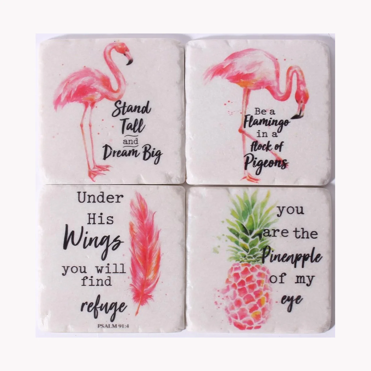 Lafinesse Stone Coaster Set - Flamingos, Feder & Ananas - SALE