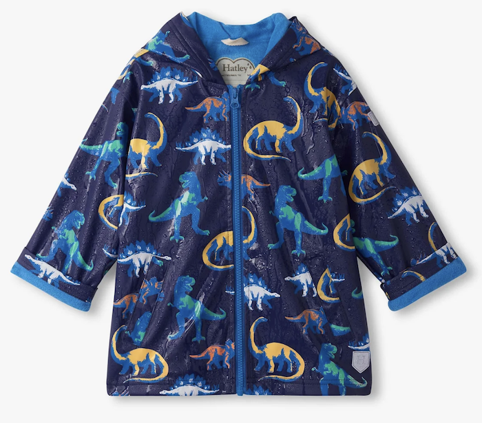 Hatley Regenjacke mit Frottee Futter in Blau mit Farbwechsel wenn naß - Dinosaurier