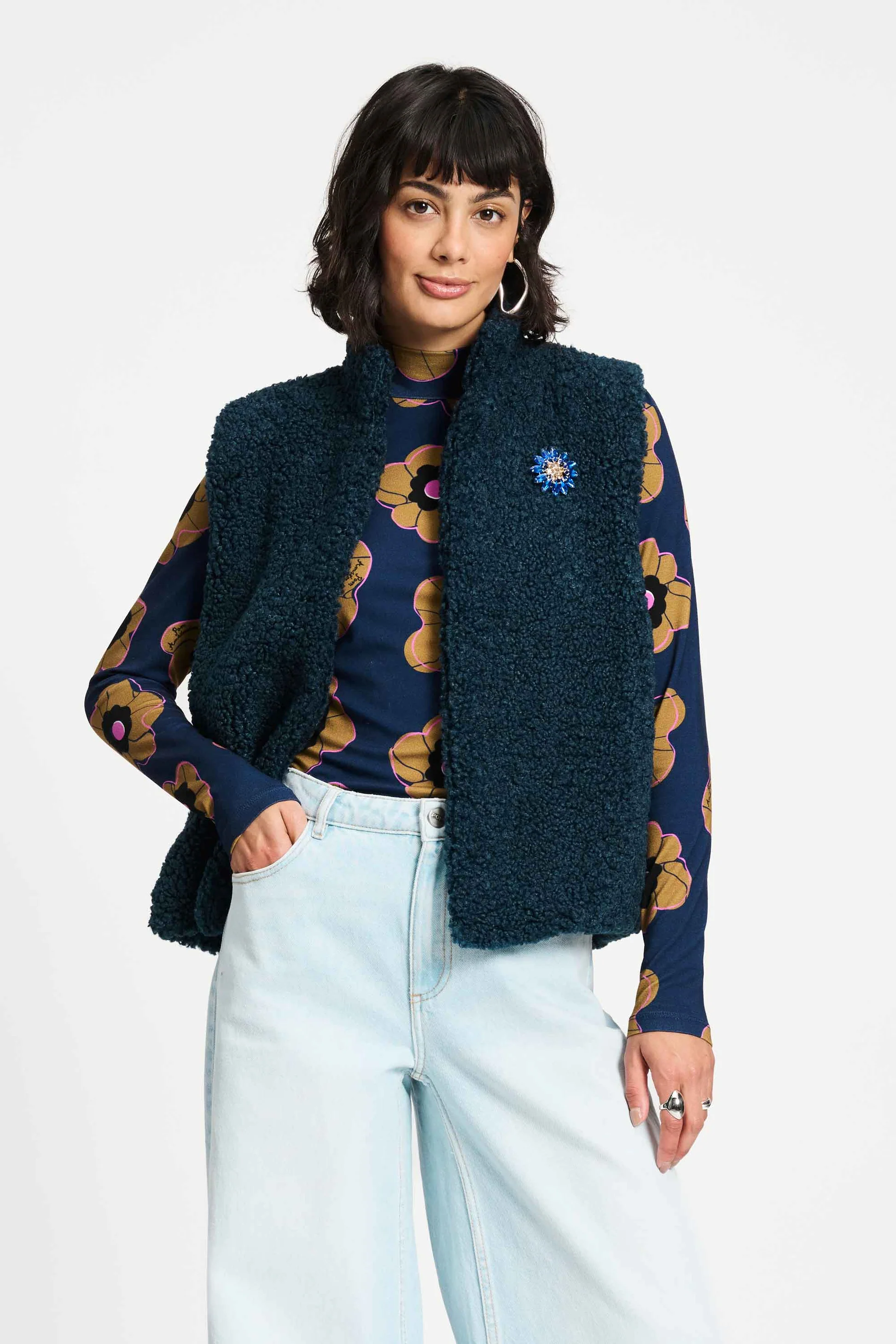 POM Amsterdam Teddy Love Weste Gilet in Dunkelblau