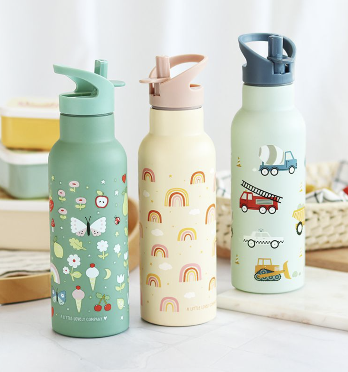 A Lovely Little Company Thermos Edelstahl Trinkflasche Groß mit Strohhalm - 500ml Regenbogen