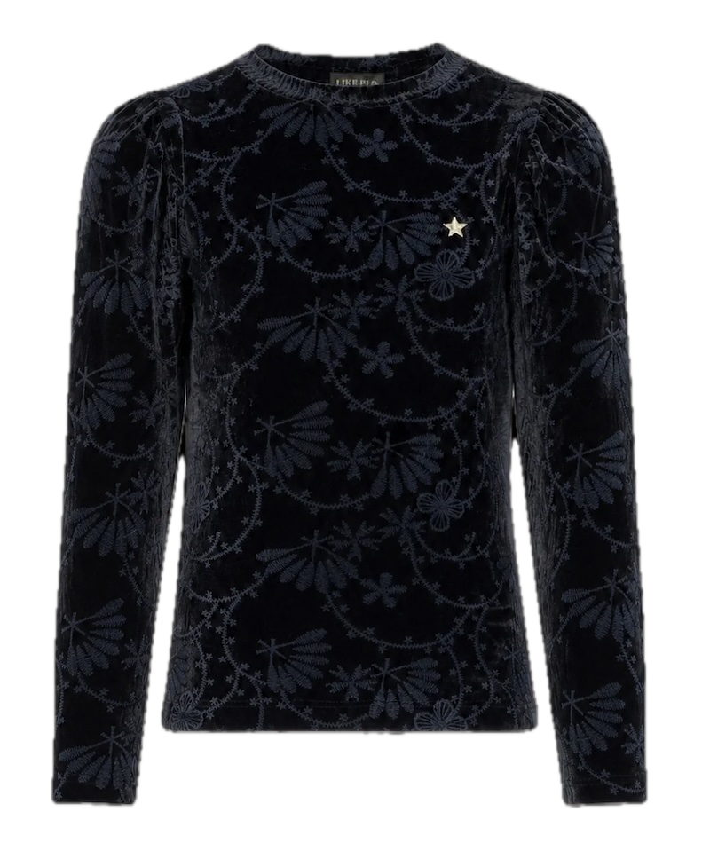NONO Elona Top in Velours Schwarz mit Eleganter Sternstickerei
