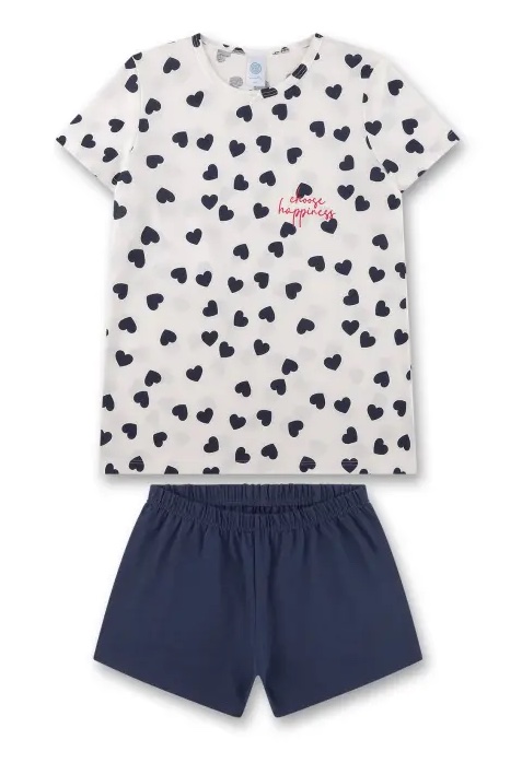 Sanetta Kurze Pyjama Navy Herzen Allover Sanetta Kurze Pyjama Navy Herzen Allover