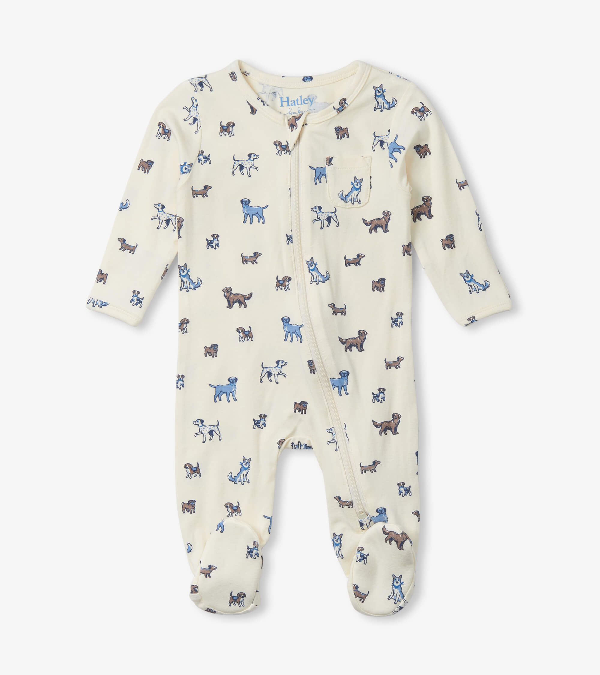 Hatley Bambus Strampler in Creme - Babys Best Friend - Hunde
