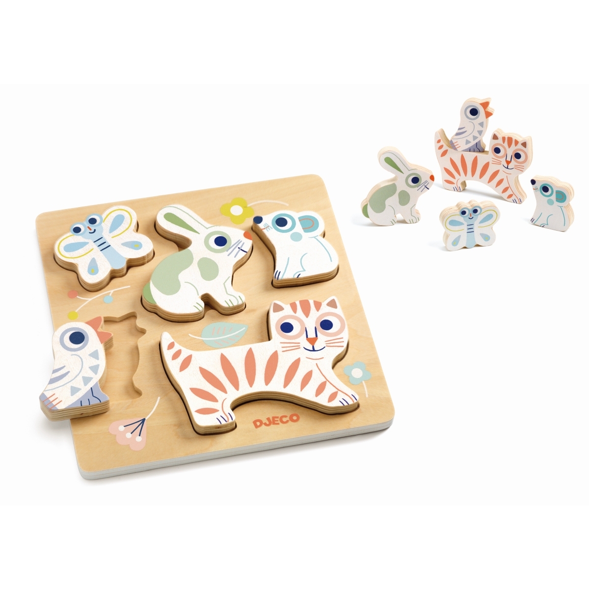 DJ06121-Baby-White-BabyAnimali-1 Djeco Baby Animali Holz Puzzle
