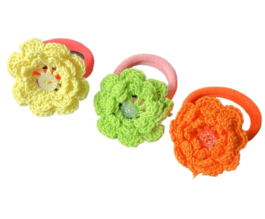 Wowzers Häkelblumen Haargummis - Set von 3 - Sommerfrische
