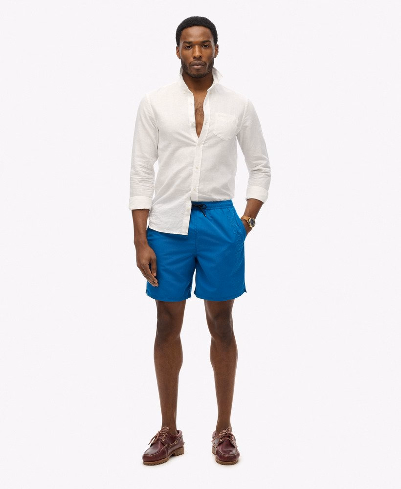 Superdry Herren Premium EMB 17 Badeshorts mit Stickerei in Twilight Blue - Blau