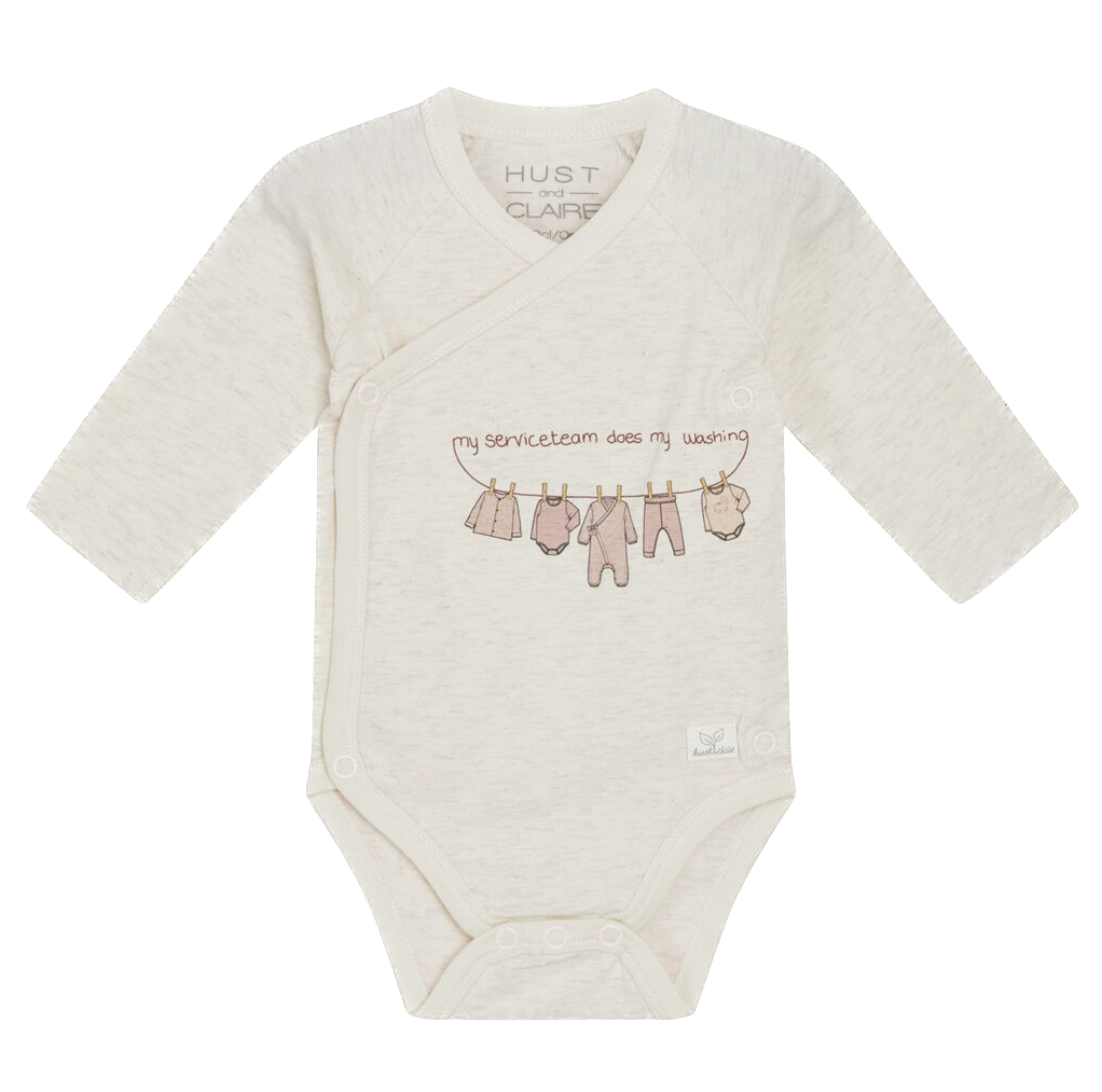 Hust & Claire Langarm Wickelbody in Creme mit Rosa - Babywäsche 