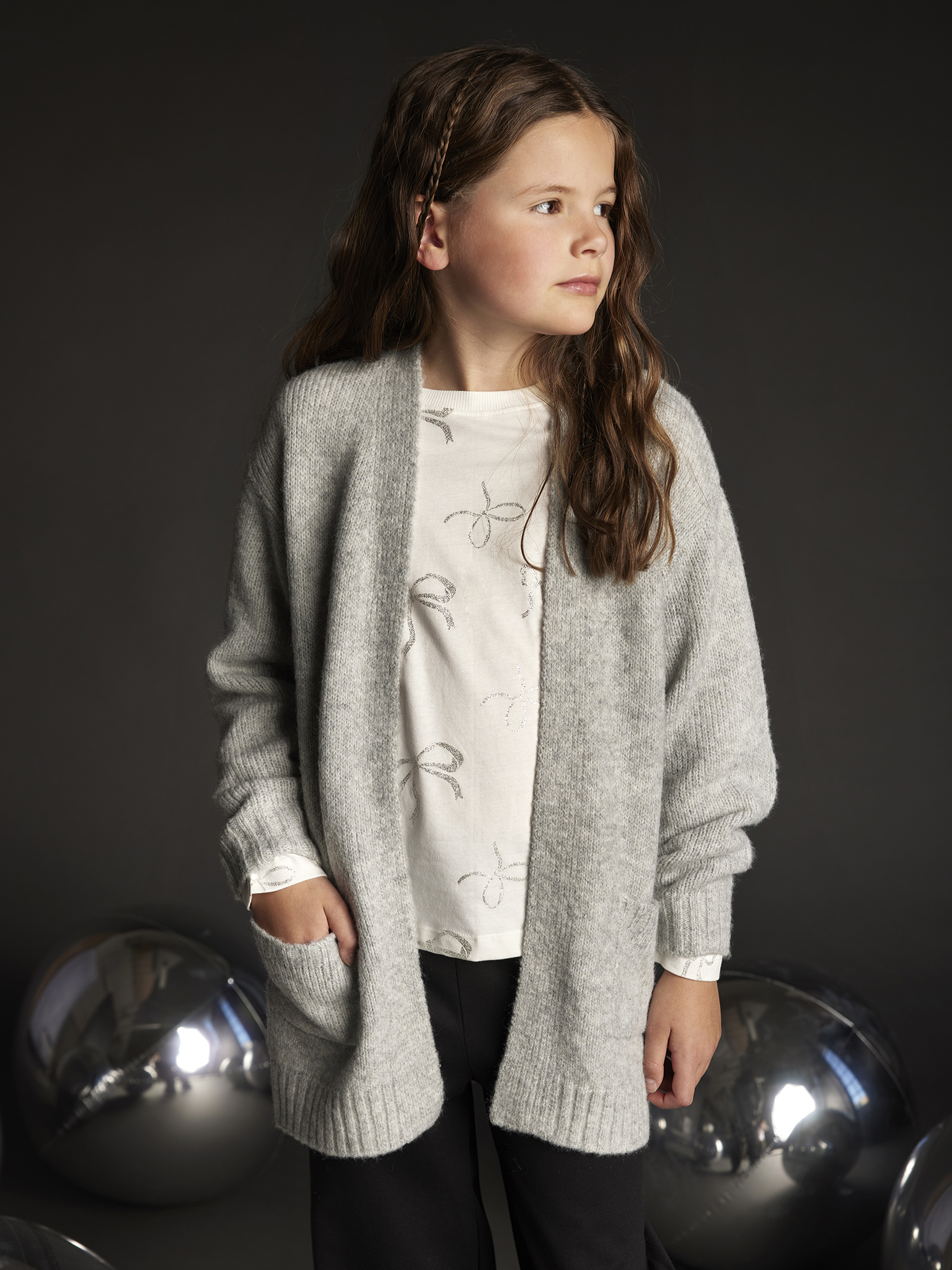 Creamie Langarm Shirt in Cloud Weiß - Silberne Glitzer-Schleifen- SALE Creamie Langarm Shirt in Cloud Weiß - Silberne Glitzer-Schleifen- SALE