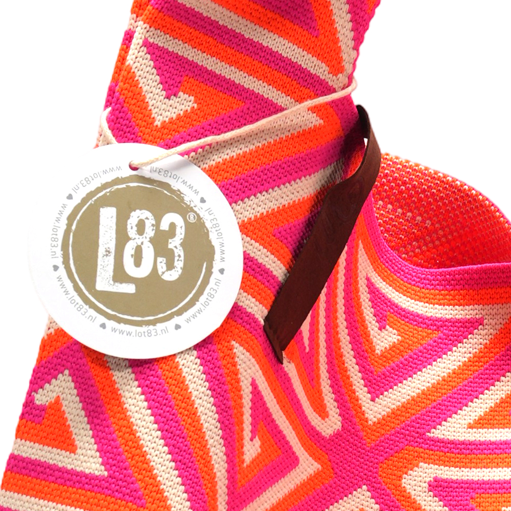 LOT83 LOIS Gestrickte Shopper Tasche mit mit Druckknopf - Zick Zack Pink & Orange 