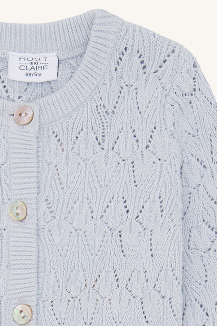 Hust & Claire Pointelle Strickjacke mit Lochmuster in Hellblau