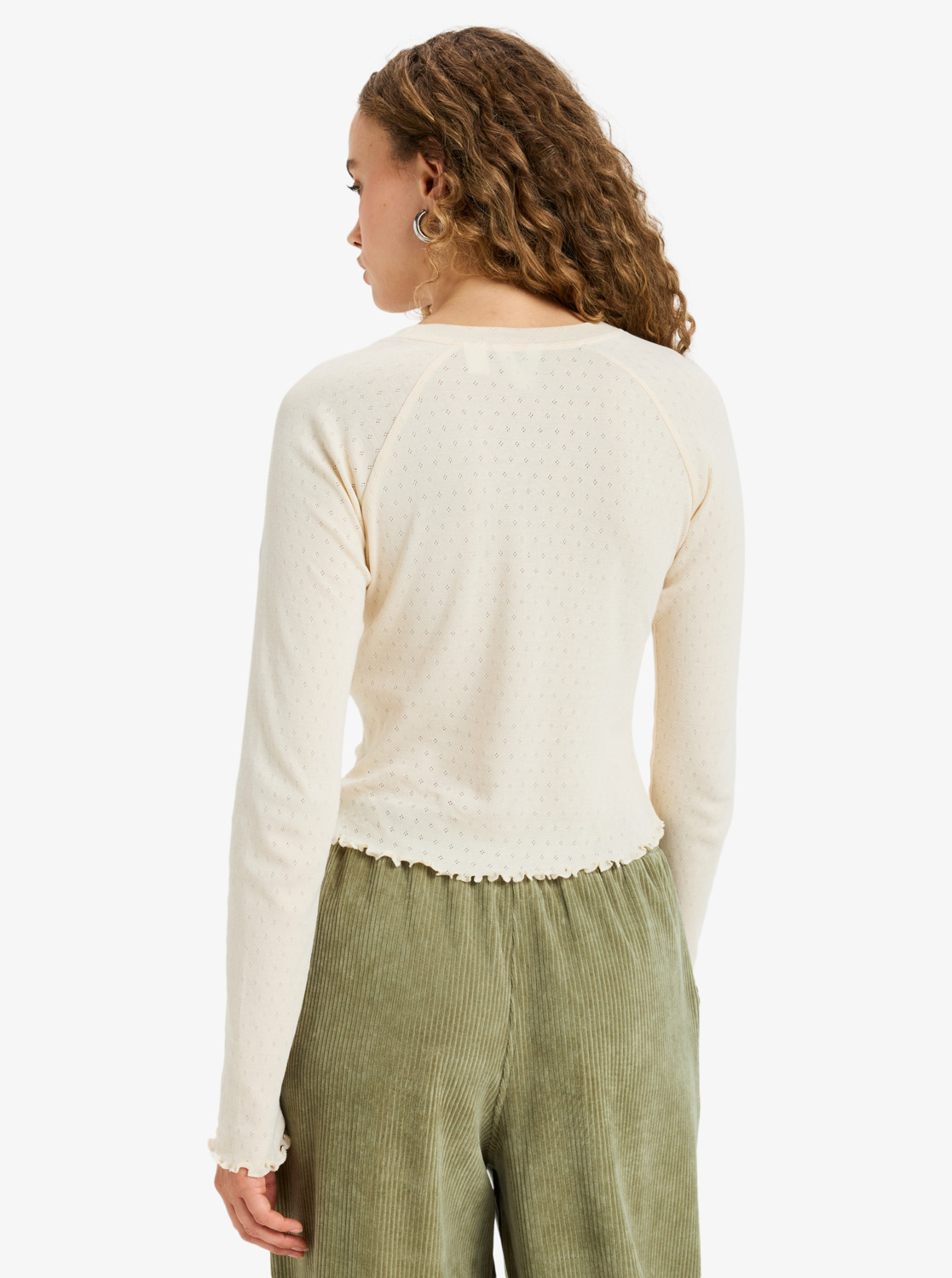 Roxy Time Off Pointelle Langarm Shirt mit Lochmuster für Damen in Creme Weiß Roxy Time Off Pointelle Langarm Shirt mit Lochmuster für Damen in Creme Weiß