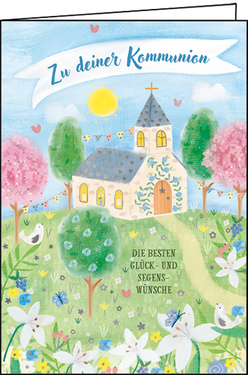 Edition Gollong Grußkarte zu Kommunion - Kirchen auf der Blumenwiese