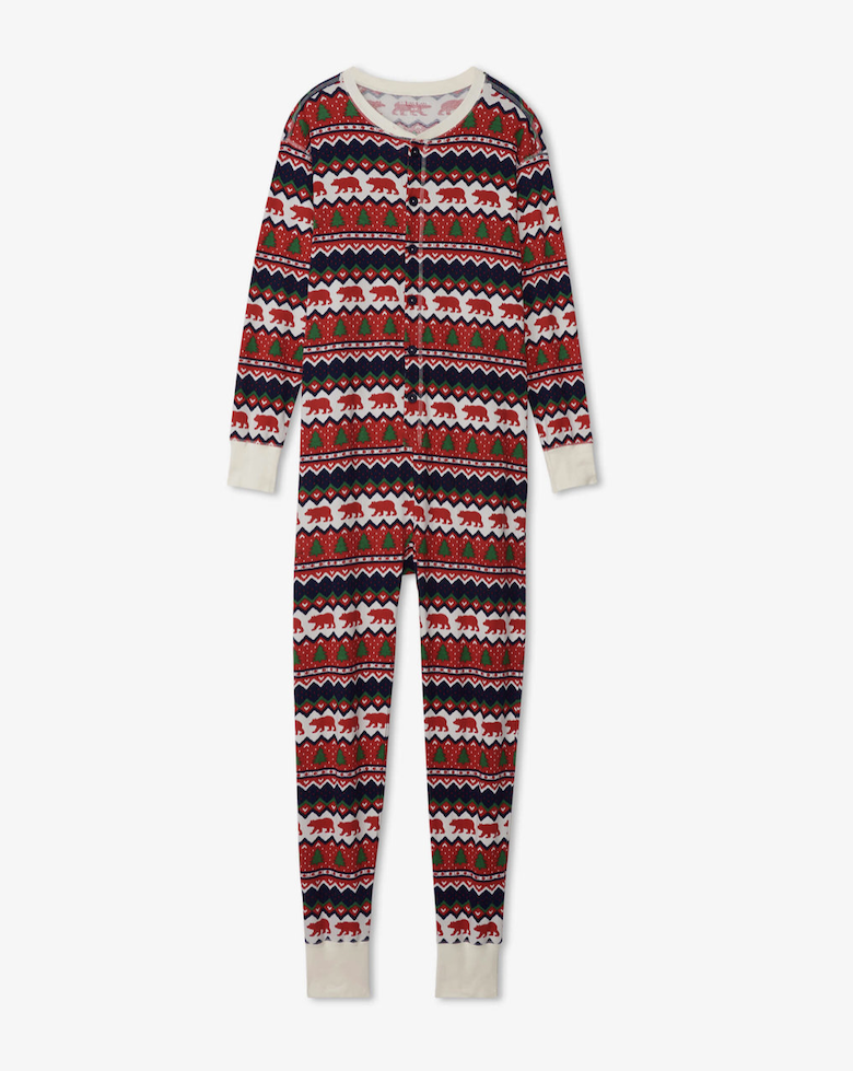 Bildschirm-foto-2023-10-12-um-17-40-22 Little Blue House Adult Union Suit - Unisex Onesie - Erwachsener Einteiler - Fair Isle Bär
