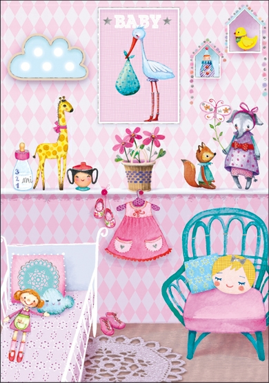 1-4313 Edition Gollong Karte zur Geburt - Babyzimmer Mädchen