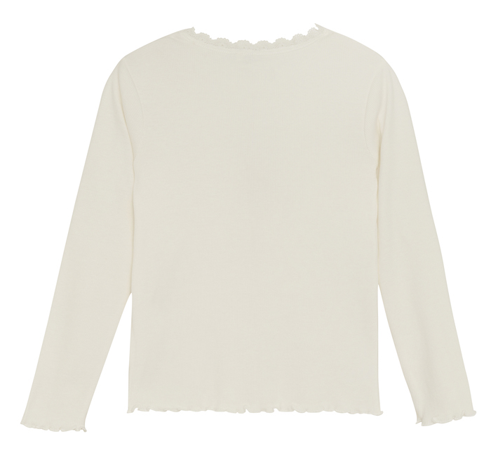 HUTTELiHUT Basic Langarm Shirt in Creme Weiß mit Spitzenborte 