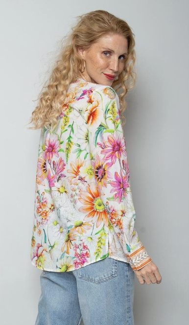 Emily van den Bergh Baumolle Bluse mit V-Ausschnitt & Blumen Allover Emily van den Bergh Baumolle Bluse mit V-Ausschnitt & Blumen Allover