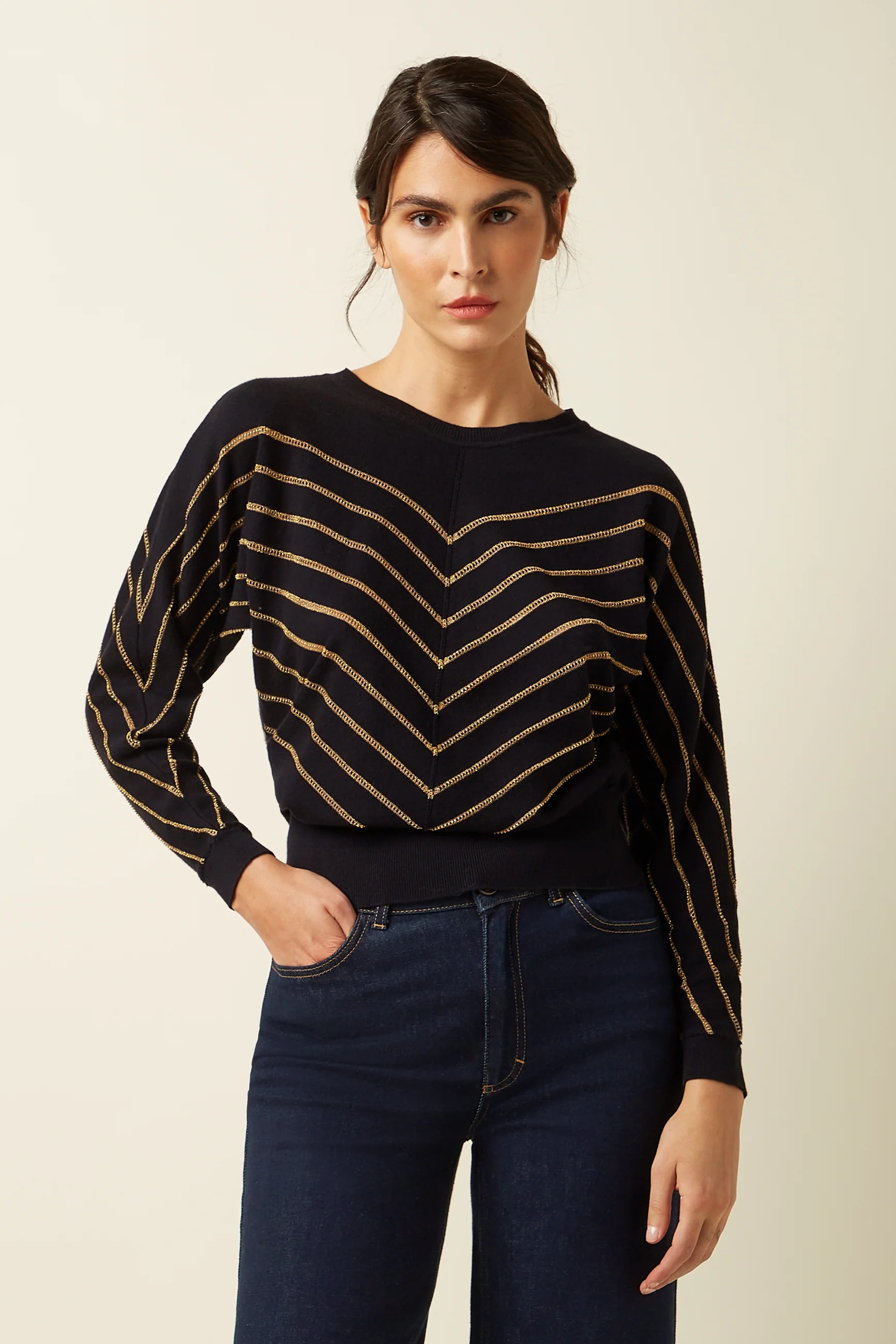 King Louie Joy Strick Top Plume mit Kaschmir - Schwarz & Gold
