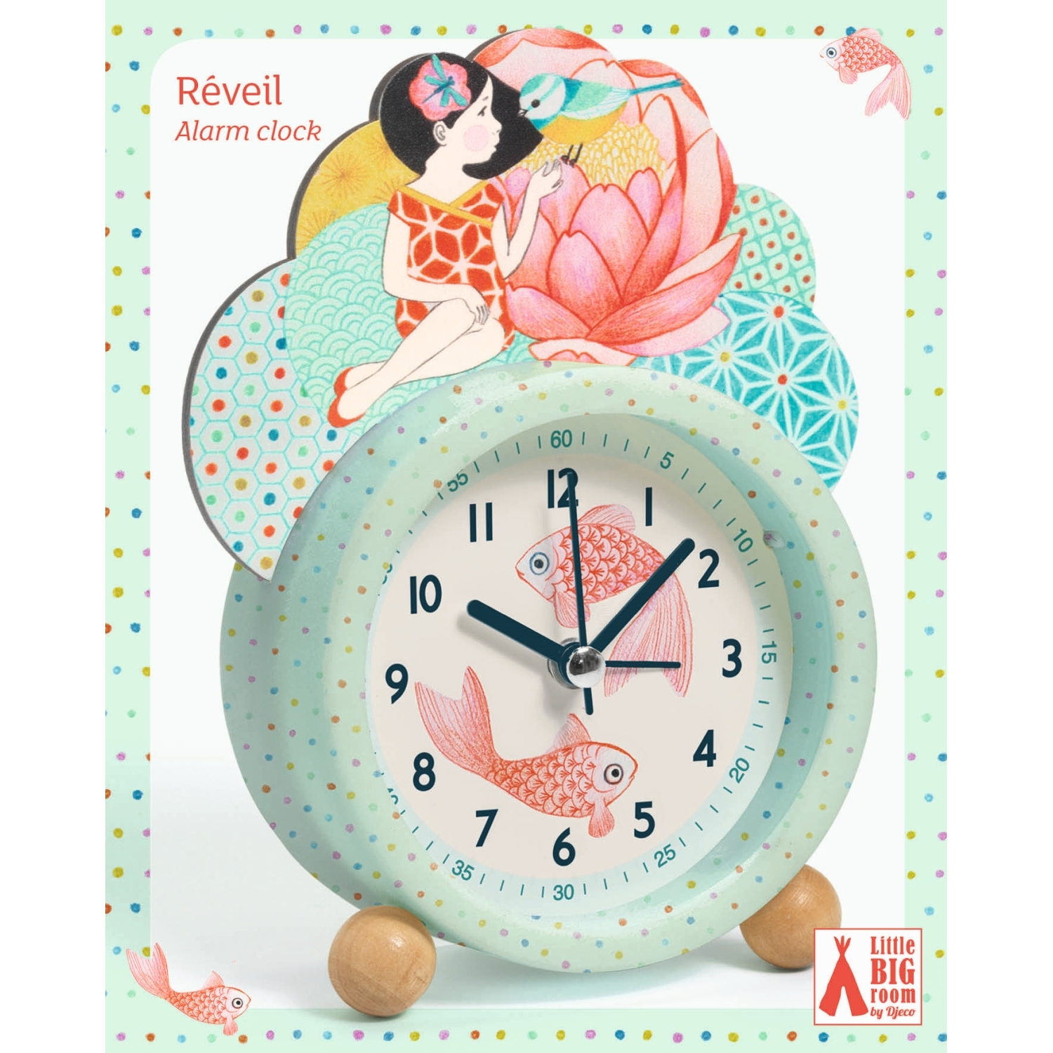 DD00401-Wecker-Fische-2 Djeco Kinder Wecker Uhr - Lotus Mädchen & Fische