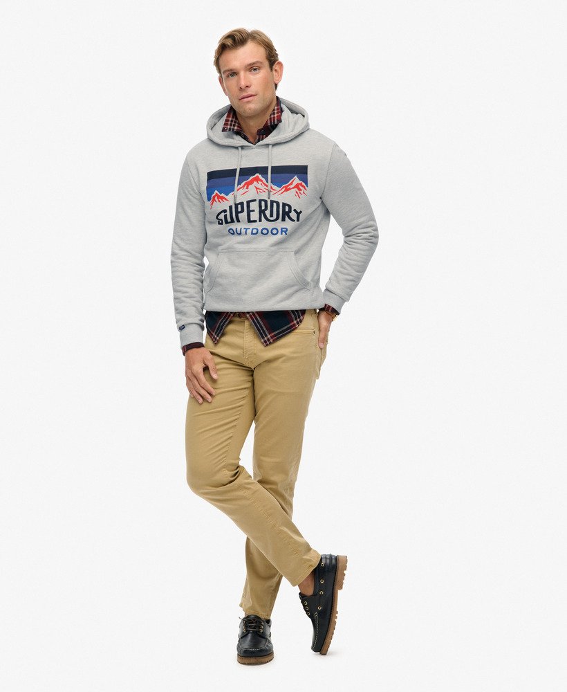 Superdry Herren Kapuzenpullover in Grau mit Bergen - Superdry Mountain Logo Superdry Herren Kapuzenpullover in Grau mit Bergen - Superdry Mountain Logo
