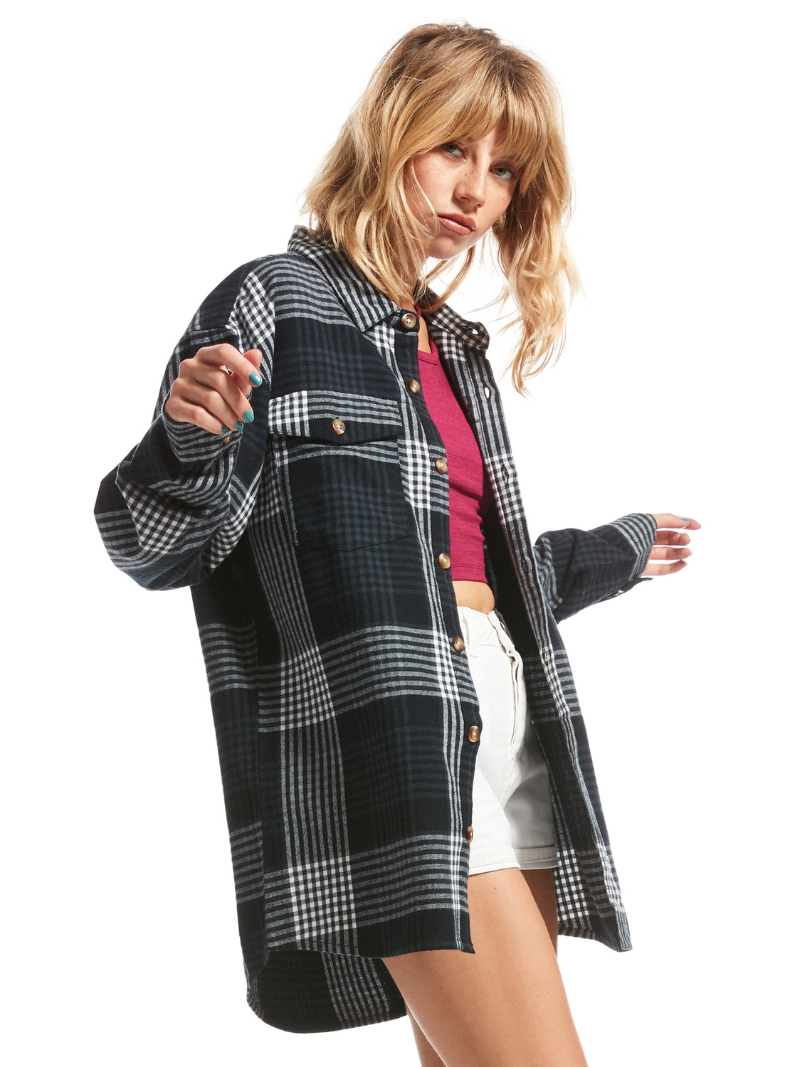 Roxy Let It Go Flannel - Langärmliges Karo Hemd für Frauen- Schwarz