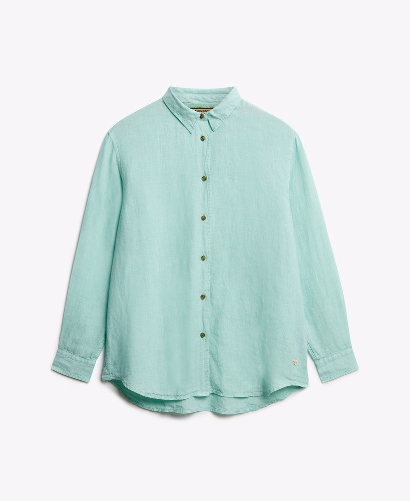 Superdry Damen lässiges Hemd aus Leinen im Boyfriend-Stil in Sea Foam Green/Hellgrün SALE