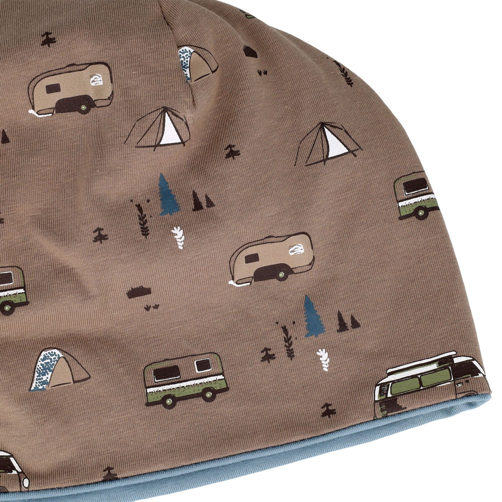Maximo Jungs Beanie Wendbar Camping Auto Braun & Blau Maximo Jungs Beanie Wendbar Camping Auto Braun & Blau
