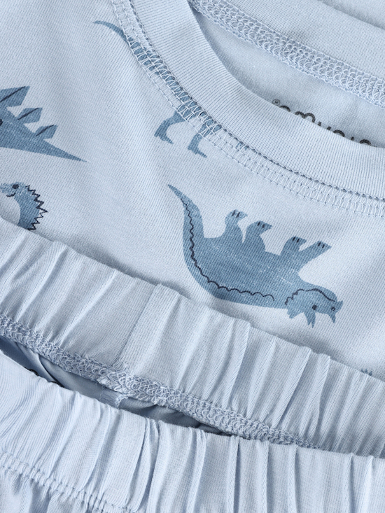 Minymo Kurzarm Pyjama Schlafanzug in Niagra Mist Blau - Dinosaurier
