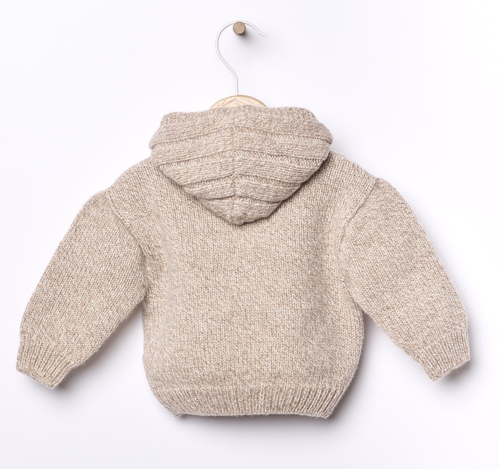 wedoble Merinowolle Hooded Cardigan Strickjacke in Beige Melange mit Kapuze