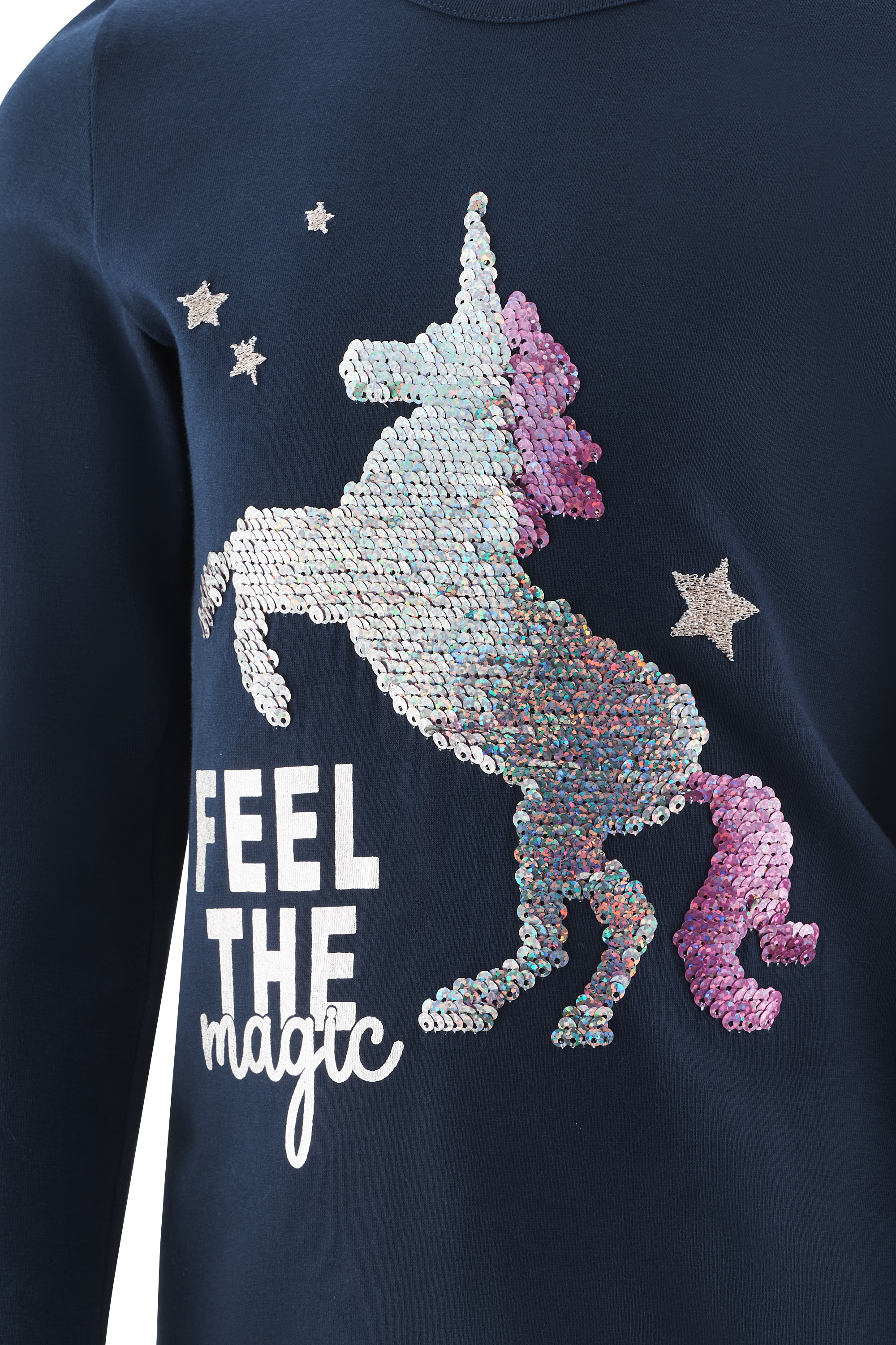 Happy Girls Langarm Shirt In Navy Blau Wendepailletten Einhorn in Pink & Silber Happy Girls Langarm Shirt In Navy Blau Wendepailletten Einhorn in Pink & Silber