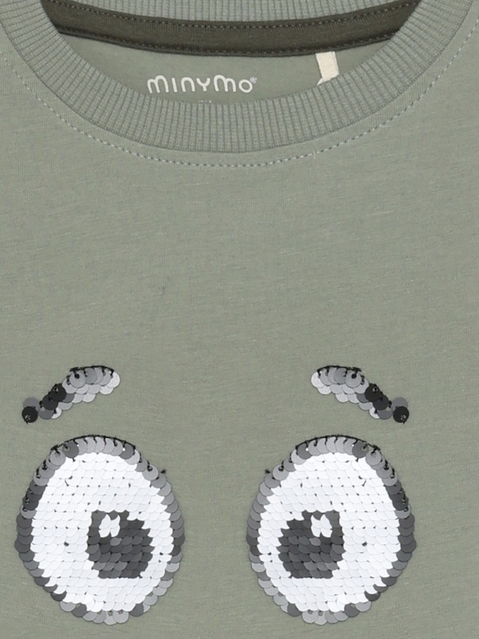 Minymo Langarm Shirt in Olive mit Wendepailletten Augen Minymo Langarm Shirt in Olive mit Wendepailletten Augen