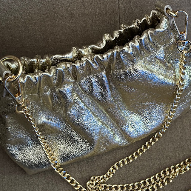 Gold Glitzer Abendtasche - Leder Tasche mit Gold Kette 