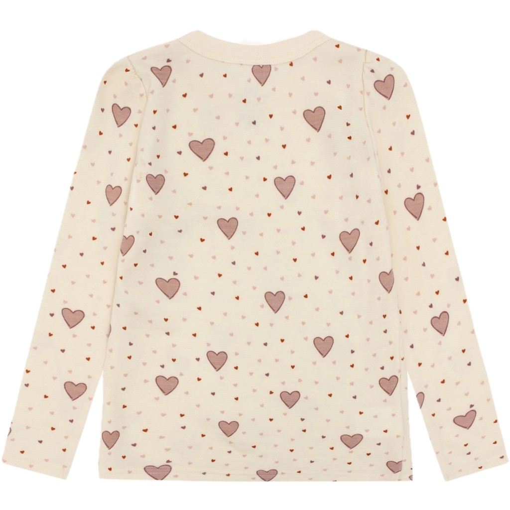 Hust & Claire Abba - Wolle Bambus Langarm Shirt in Creme - Puff Hearts - Rosa Herzen 