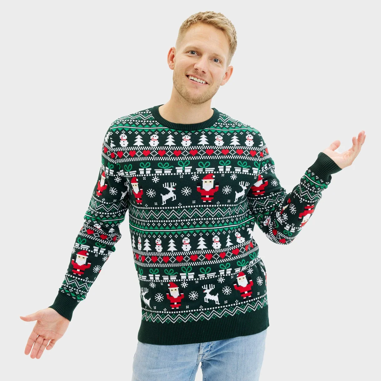 Christmas Sweater mit Santa Weihnachtspullover für Damen & Herren in Grün- Bio Baumwolle Christmas Sweater mit Santa Weihnachtspullover für Damen & Herren in Grün- Bio Baumwolle