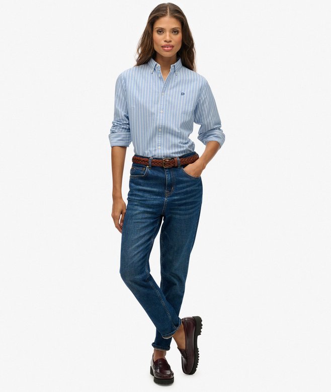 Superdry Oxford Hemd Bluse mit schmalem Schnitt Hellblau Gestreift - SALE Superdry Oxford Hemd Bluse mit schmalem Schnitt Hellblau Gestreift - SALE