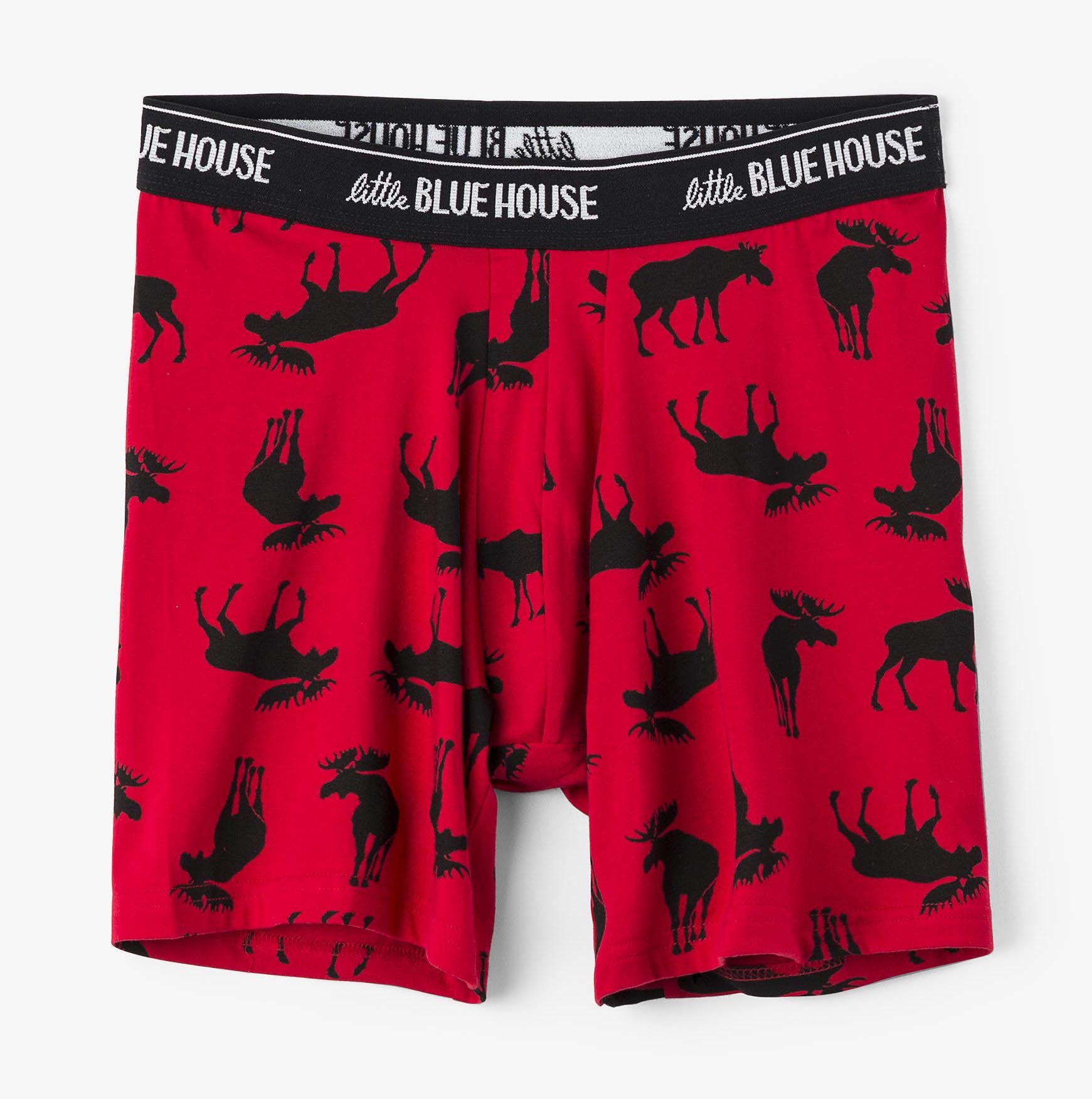 Little Blue House Jersey Boxer Short Unterhose - Moose on Red - Rote Elch