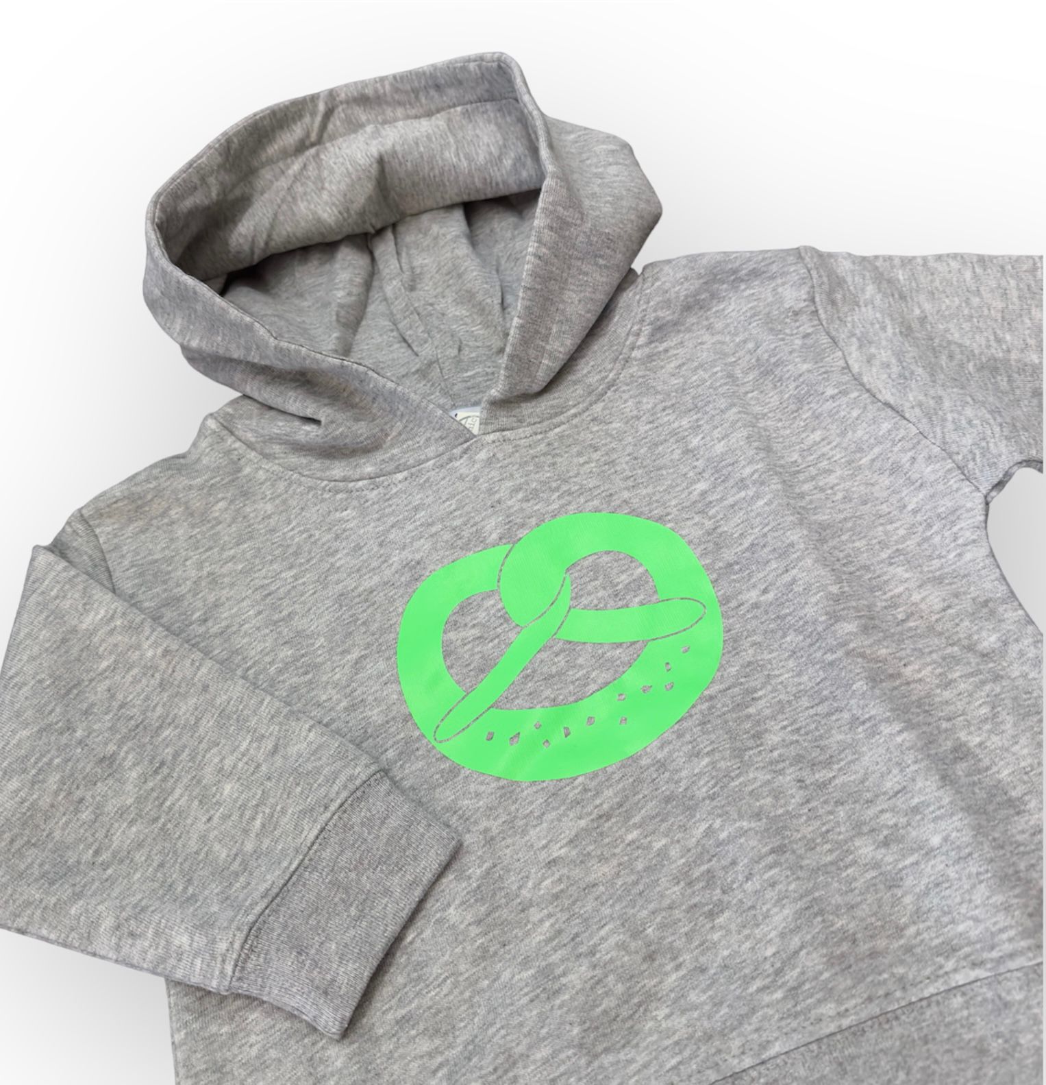 P.Eisenherz Hoody Sweatshirt in Grau - Brezel in Neon Grün