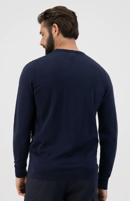 Dstrezzed Merinowolle Rundhals Strickpullover in Dunkelblau Navy