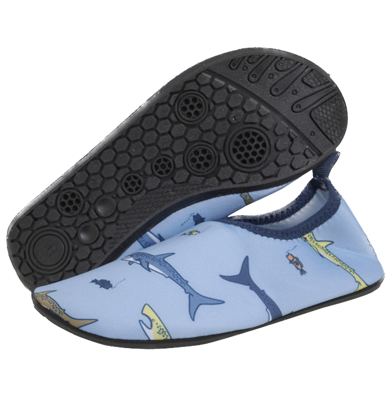 760115_7024_C Color Kids Neoprene Badeschuhe in Hellblau - Haifische