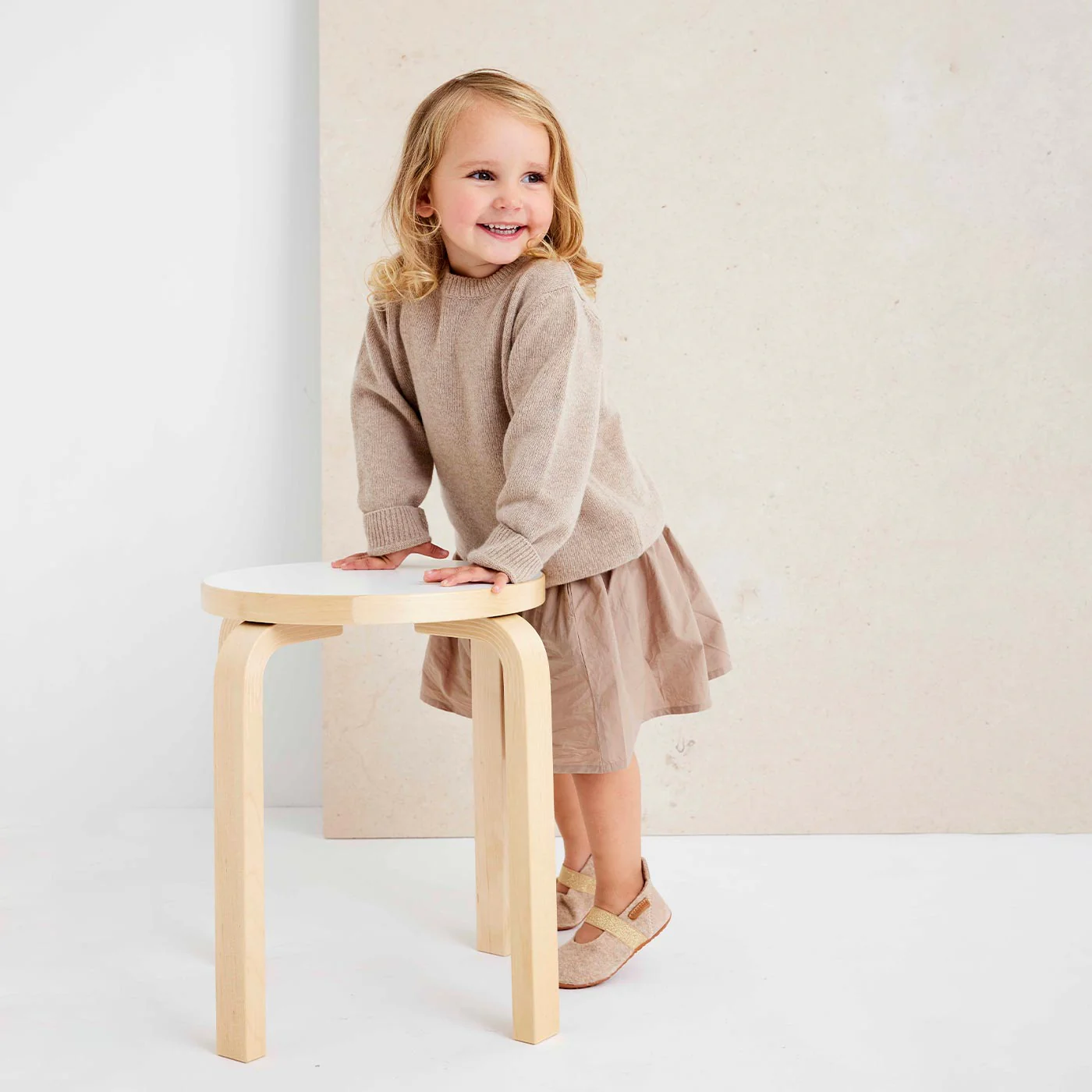 Bisgaard Wollfilz Hausschuhe Ballerina - Nougat/Braun mit Glitzerband