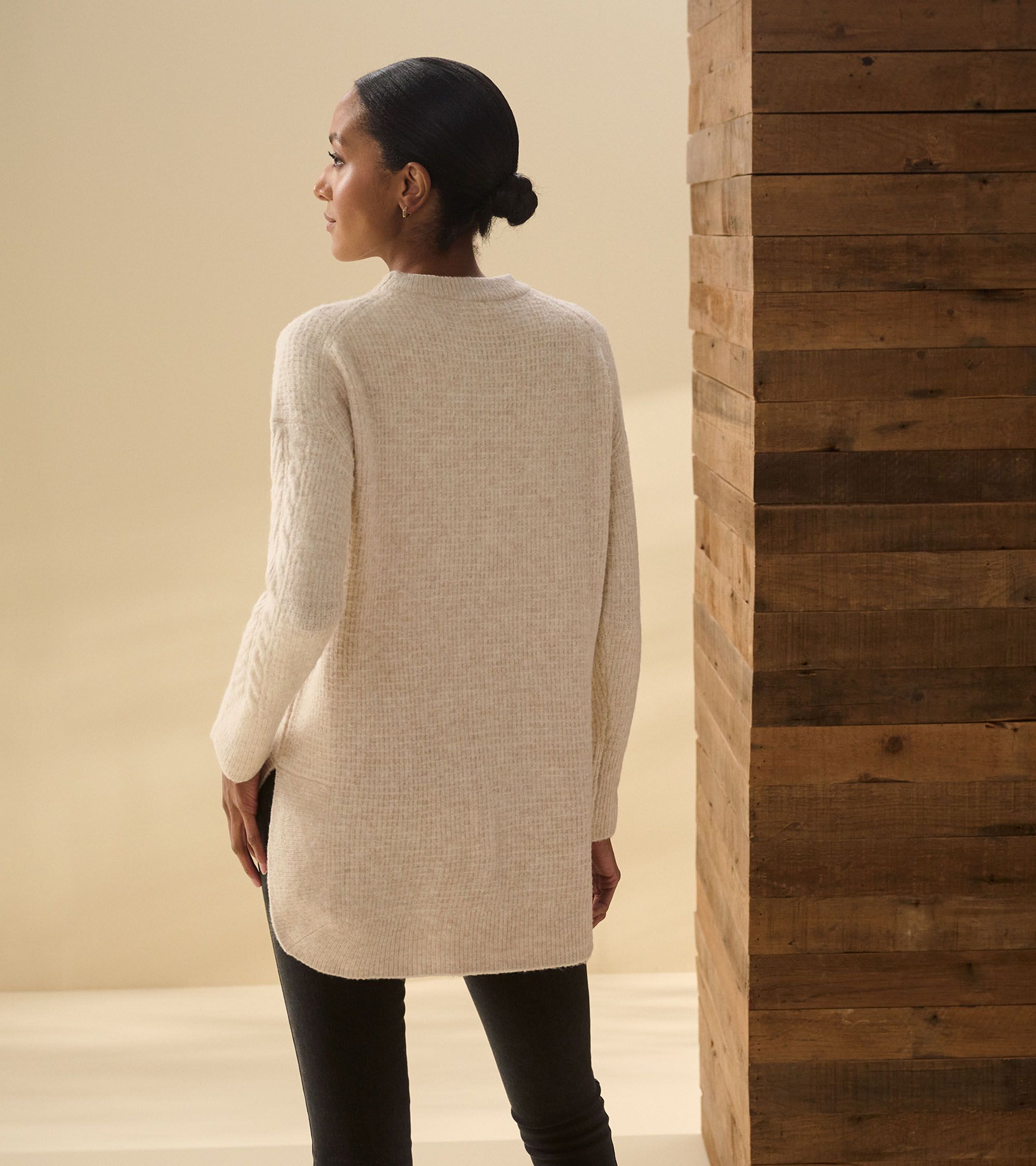 Hatley Damen Kabelstrick Tunika Strickpulli Pullover in Creme Oatmeal Melange