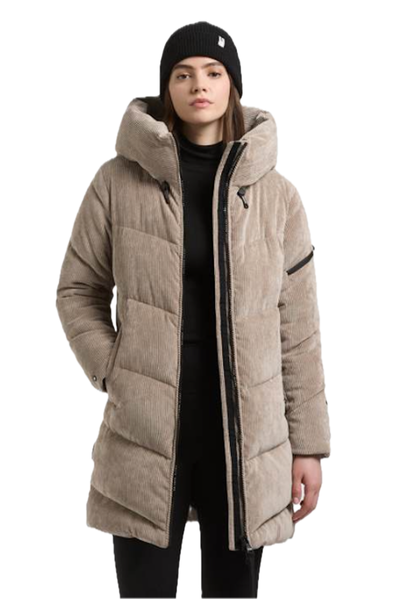 KHUJO Kattie Damen Wintermantel in Cord-Optik – Warmer Steppmantel mit großer Kapuze