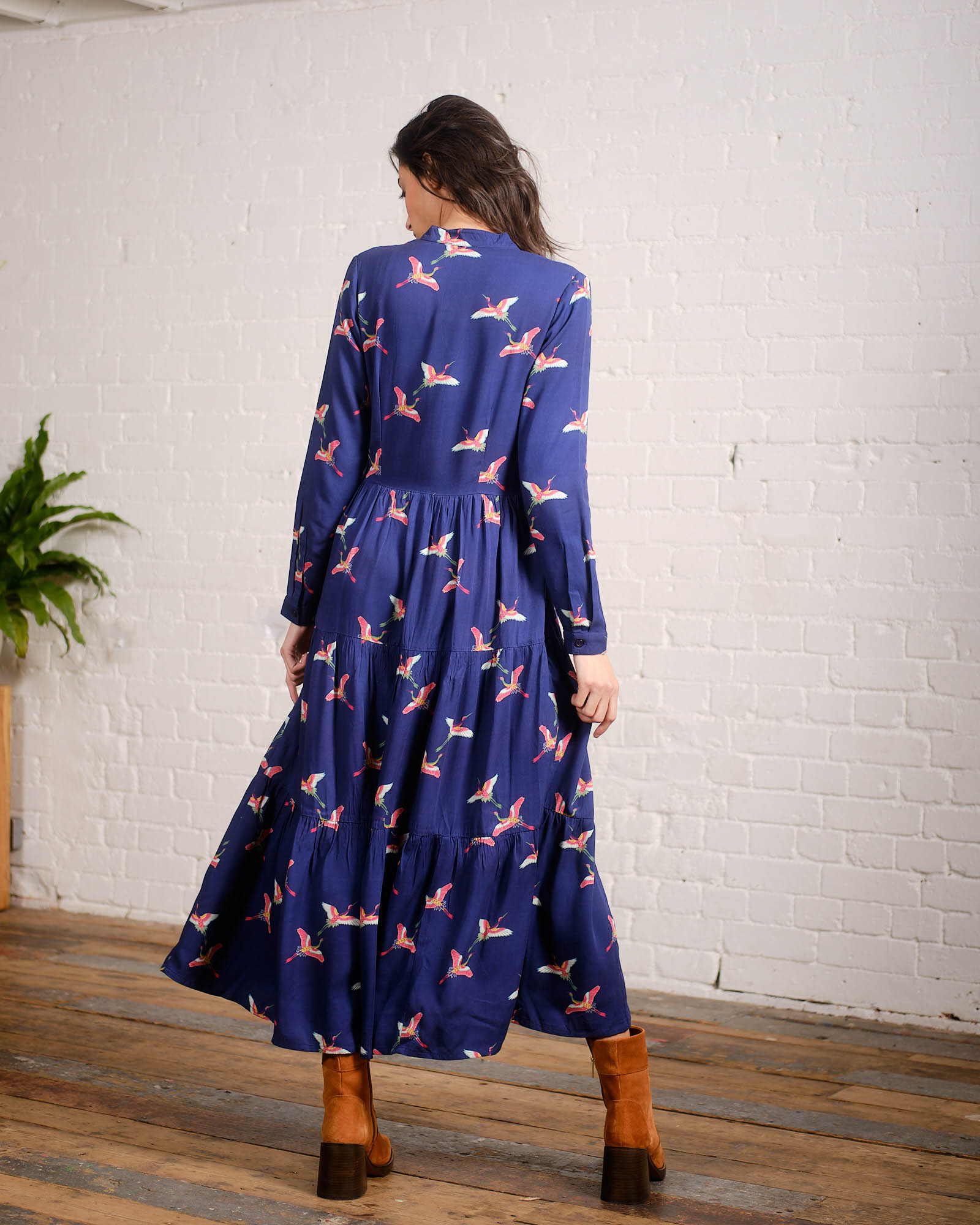 Pretty Vacant Kleid in Marine Blau India Cranes - Kraniche - SALE