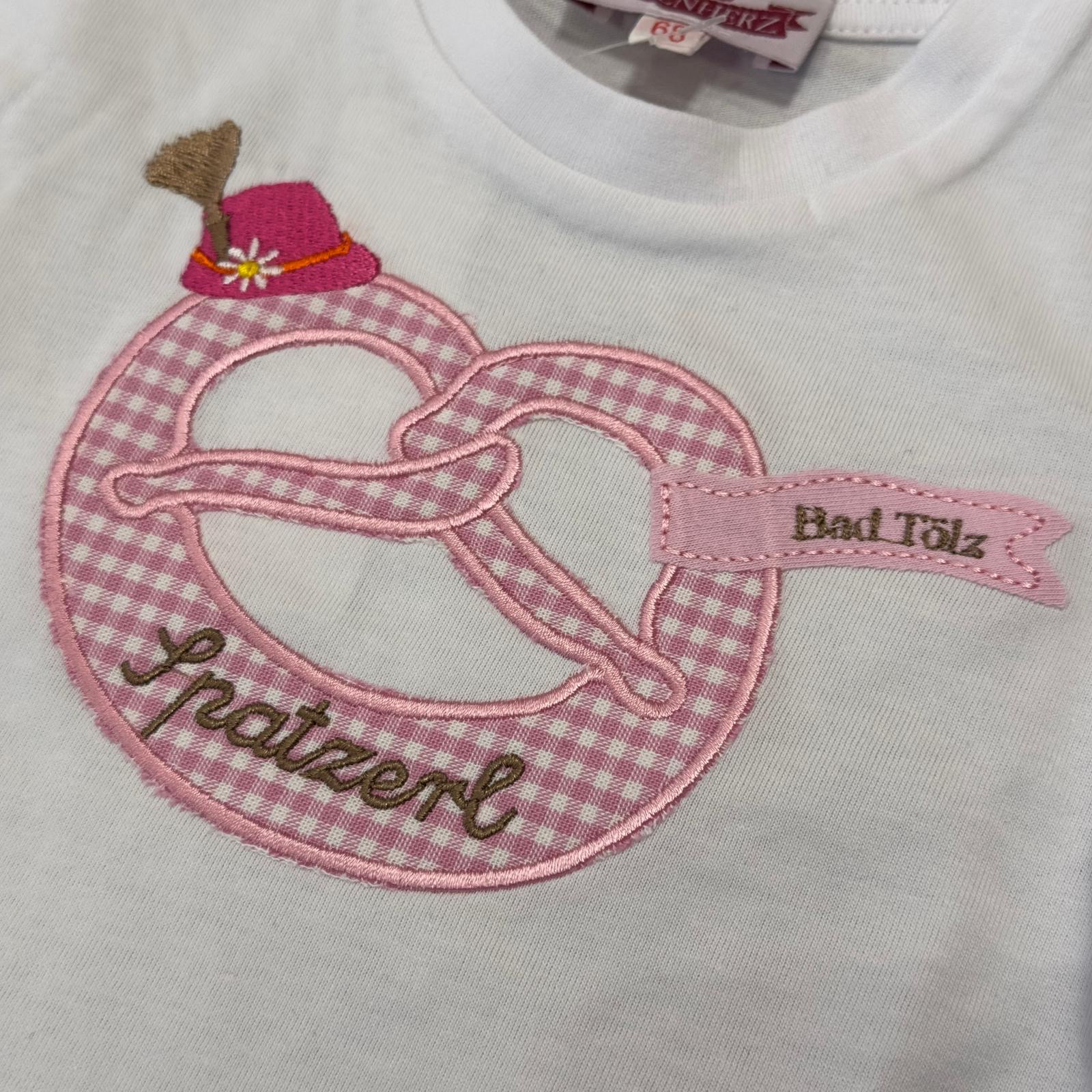 P.Eisenherz Langarm Shirt in weiß - BAD TÖLZ - Breze mit Spatzerl Stickerei 