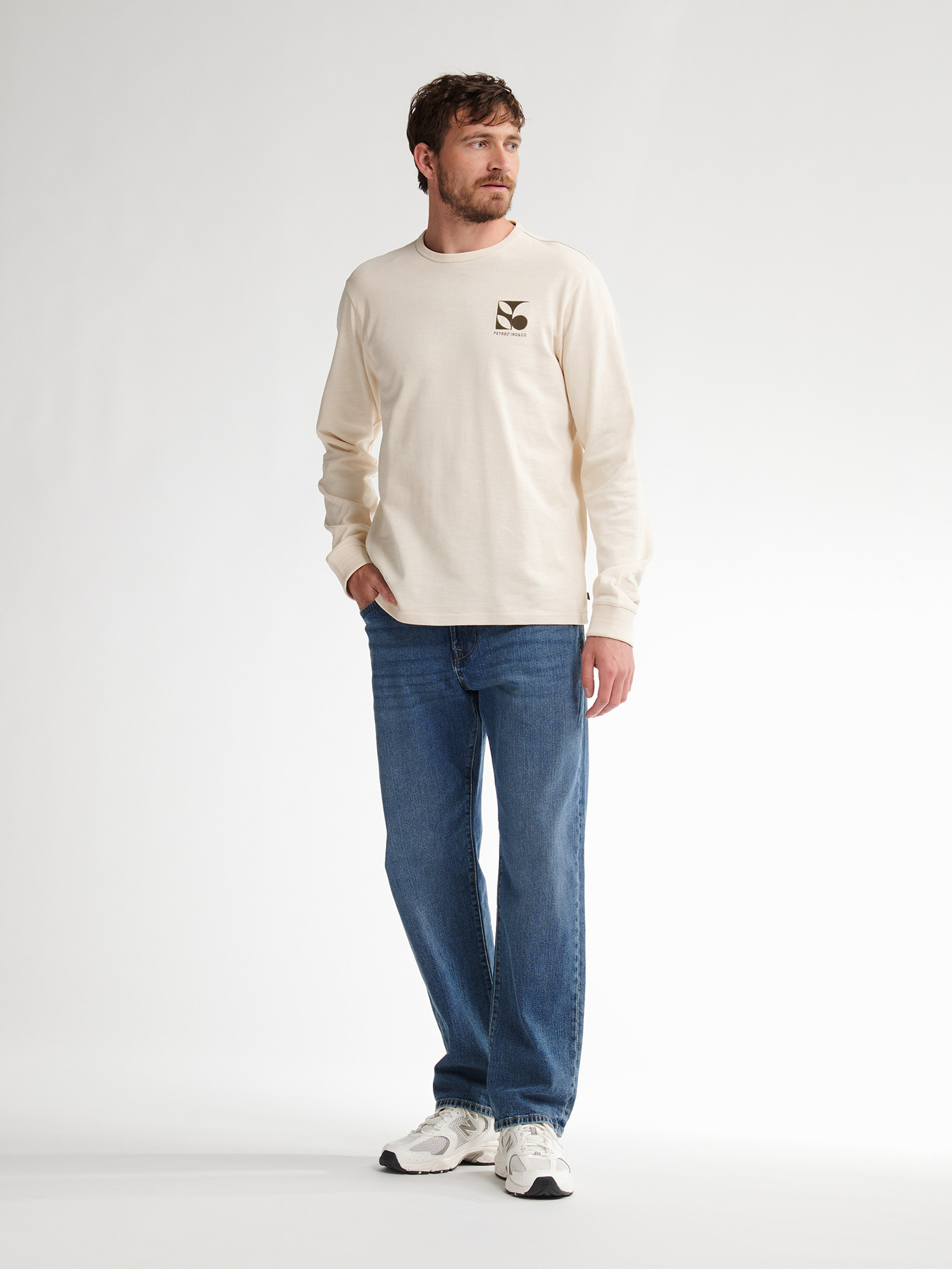 Petrol Industries Herren Langarm Shirt in Creme mit Logo