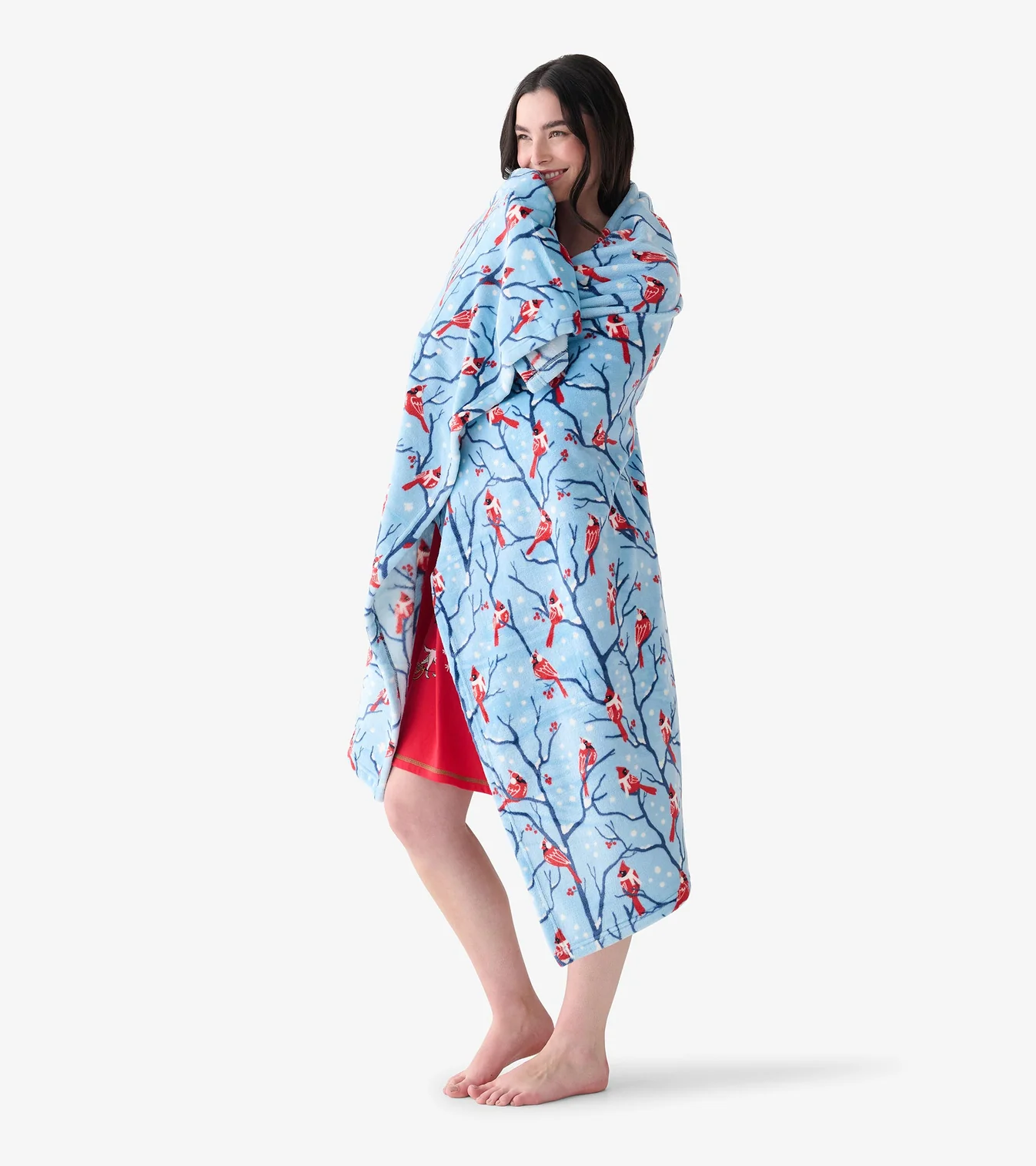 Winter Cardinals Kuscheldecke aus Fleece – Weihnachtliche Fleecedecke mit Rotkehlchen 127 x 152 cm