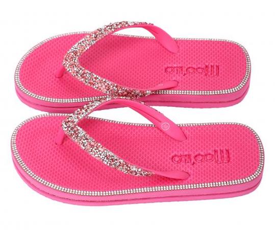 Moo' Ilo Damen Flip Flops Anna Pink mit Glitzersteine + Metallic Pink Neoprene Clutch Moo' Ilo Damen Flip Flops Anna Pink mit Glitzersteine + Metallic Pink Neoprene Clutch