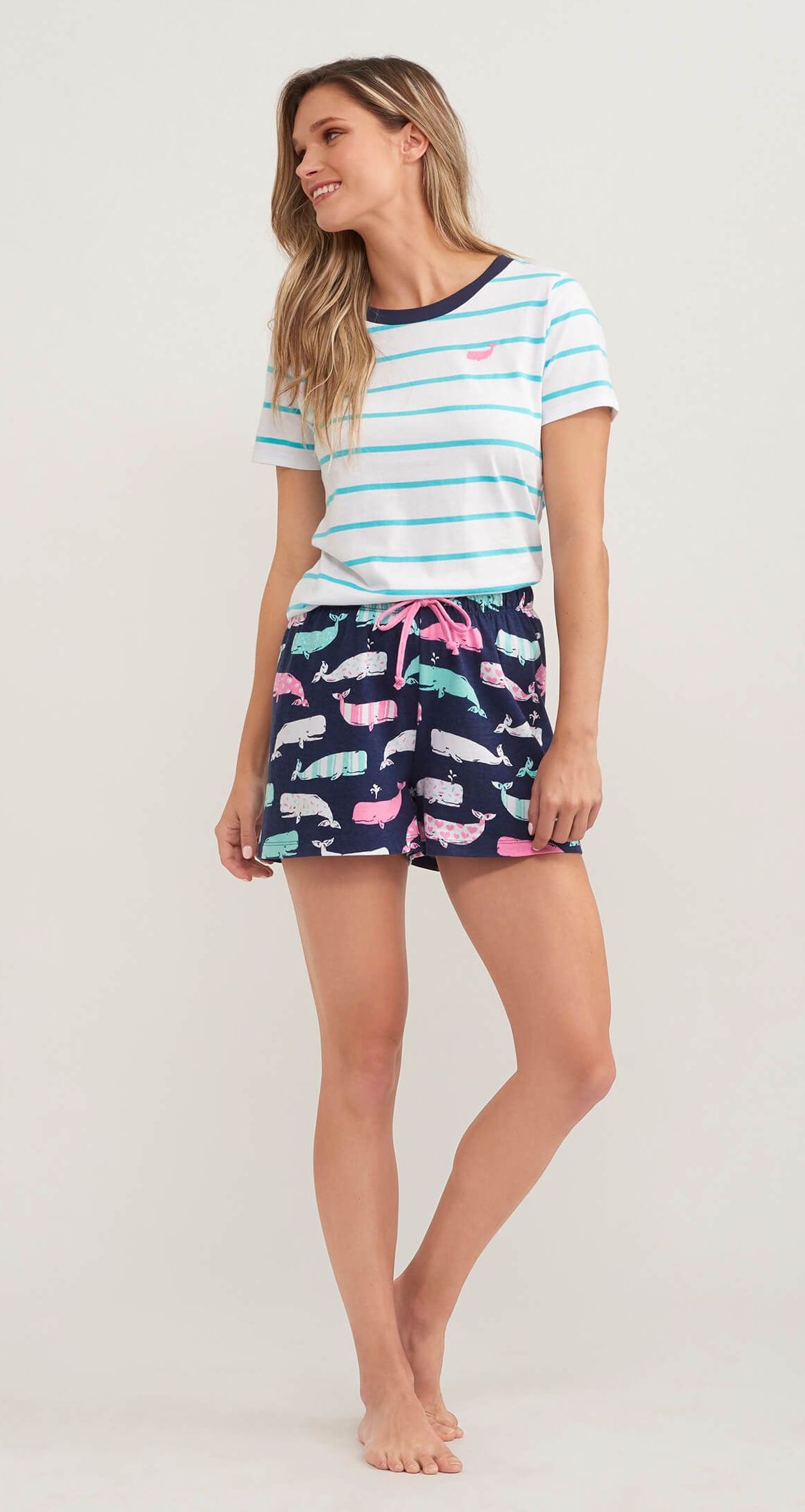 Little Blue House Kurze Pyjama Hose- Nautical Whales - Wal