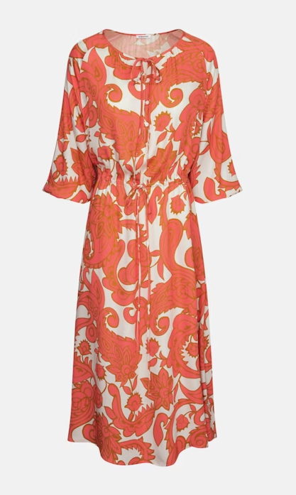 Seidensticker Langarm Maxi Blusenkleid in Creme mit Coral Blumen - SALE