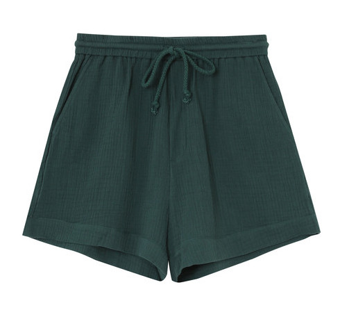Grace & Mila Wide Leg Shorts Musselin Baumwolle in Emerald Green - Smaragd Grün